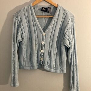 Vintage Liz Claiborne Blue Cable Knit Cardigan Sweater